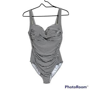 Niptuck Women's Twist Front Multi-Fit Cup Swimsuit Sz US 10 Black White Striped